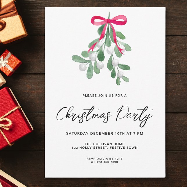 Modern Script Winter Mistletoe Christmas Party Invitation (Creator Uploaded)