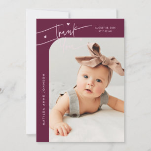 Modern Script with Heart Cranberry Photo Birth Announcement