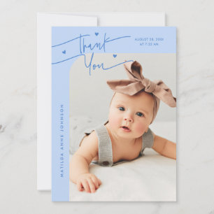 Modern Script with Heart Icy Blue Photo Birth Announcement