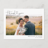 Modern Script with Heart Wedding Thank You Photo