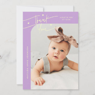 Modern Script with Heart Wisteria Photo Birth Announcement