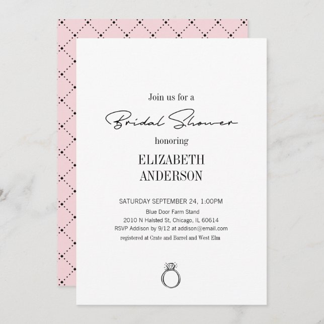 Modern Script With Ring Bridal Shower Invitation (Front/Back)
