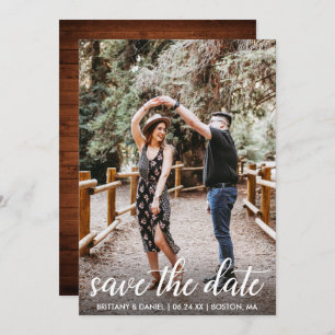 Modern Script Wood Engagement Save The Date Card
