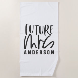 Modern script writing future mrs engagement beach towel