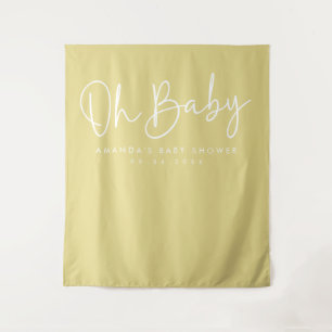 Modern Script Yellow Oh Baby Baby Shower Backdrop Tapestry