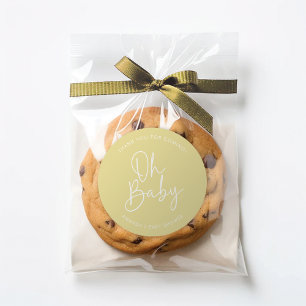 Modern Script Yellow Oh Baby Simple Shower Favour Classic Round Sticker
