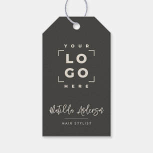 Modern script your logo business branding black gift tags