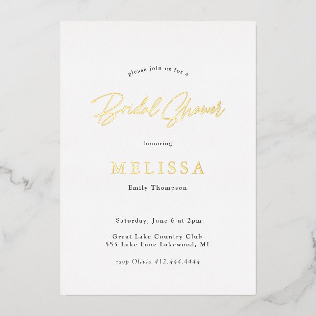 Modern Scripted Gold Bridal Shower  (Front)