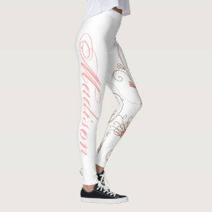Modern Scroll Hearts Tan Pink Add Name Valentine Leggings