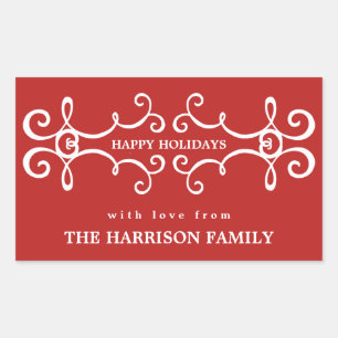 Modern Scrolls Holidays Christmas Gift Tag / Red