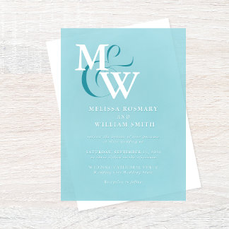 Modern Sea Glass Monogram Wedding Acrylic Invitations
