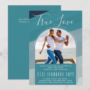 Modern Sea Glass Ocean Peacock Blue Teal Wedding Invitation
