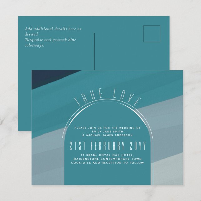 Modern Sea Glass Ocean Peacock Blue Teal Wedding Postcard (Front/Back)