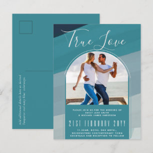 Modern Sea Glass Ocean Peacock Blue Teal Wedding Postcard
