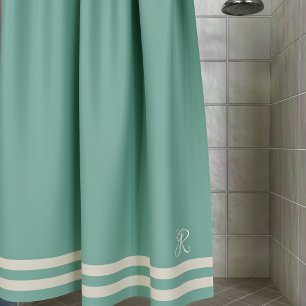 Modern Sea Green Sailor Stripe Shower Curtain