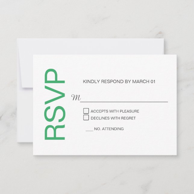 Modern Sea Green White Wedding RSVP Response Reply (Front)