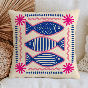 Modern Sea Ocean Fish Design Eclectic Nautical Cushion