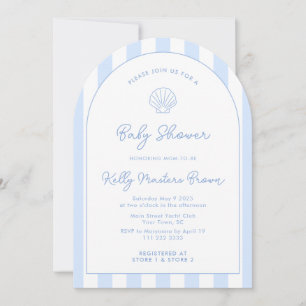 Modern Sea Shell Blue & White Coastal Baby Shower Invitation