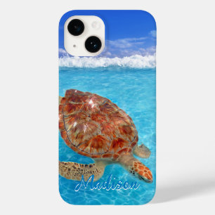 Modern Sea Turtle Blue Beach Personalised     Case-Mate iPhone 14 Case