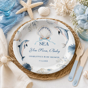 Modern Sea you soon Baby Coastal Boy Paper Plate