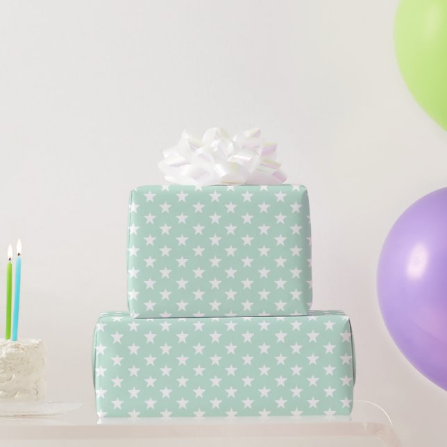 Modern seafoam mint green white stars pattern gift wrapping paper (Party Gifts)
