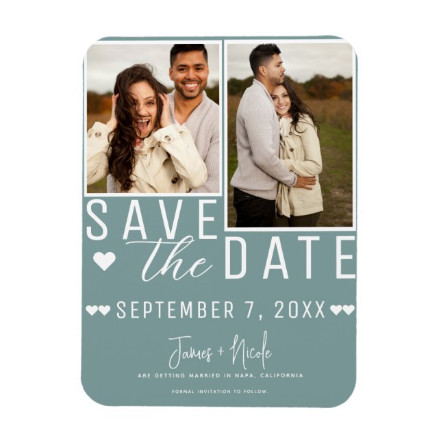 Modern Seafoam Save the Date 2 Photo Wedding Magnet (Vertical)