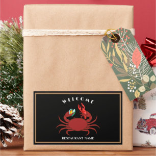 Modern seafood welcome crab crawfish clam name rectangular sticker
