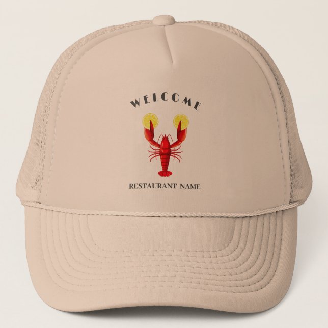 Modern seafood welcome Lobster Lime custom name Trucker Hat (Front)