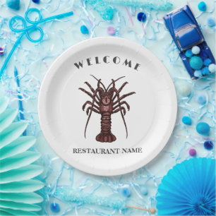 Modern seafood welcome Lobster Restaurant logo nam Paper Plate
