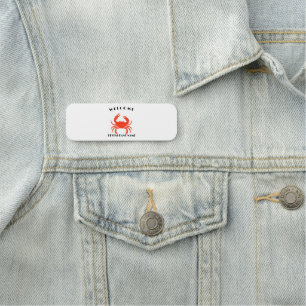 Modern seafood welcome red Crab custom Personalise Name Tag