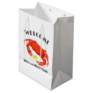 Modern seafood welcome red Crab Soup custom name Medium Gift Bag