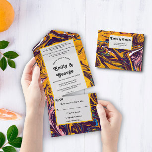 Modern Seamless Abstract Wavy Whimsical Wedding All In One Invitation