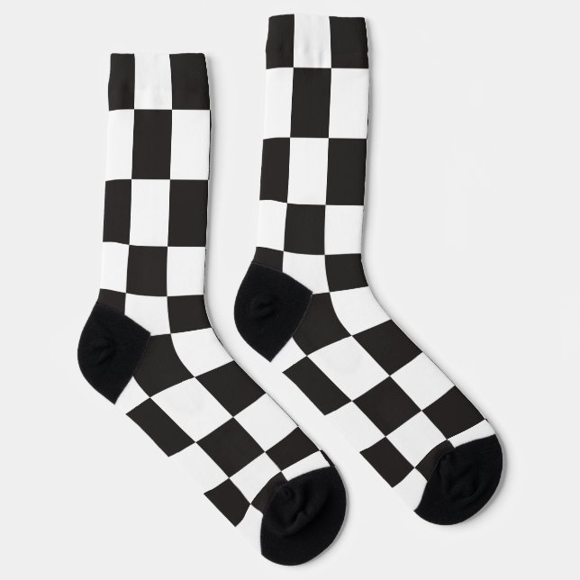 Modern seamless chequerboard l Black and white Socks (Right)
