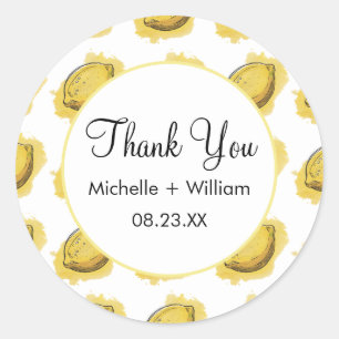 Modern Seamless Pattern Watercolor Wedding Lemon   Classic Round Sticker