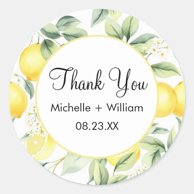 Modern Seamless Pattern Watercolor Wedding Lemon   Classic Round Sticker (Front)