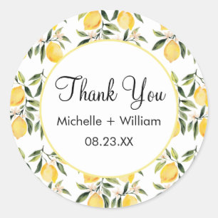 Modern Seamless Pattern Watercolor Wedding Lemon Classic Round Sticker