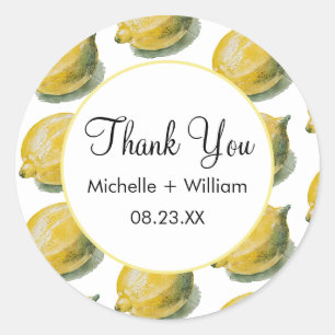 Modern Seamless Pattern Watercolor Wedding Lemon   Classic Round Sticker