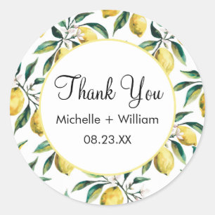 Modern Seamless Pattern Watercolor Wedding Lemon Classic Round Sticker
