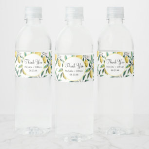 Modern Seamless Pattern Watercolor Wedding Lemon Water Bottle Label