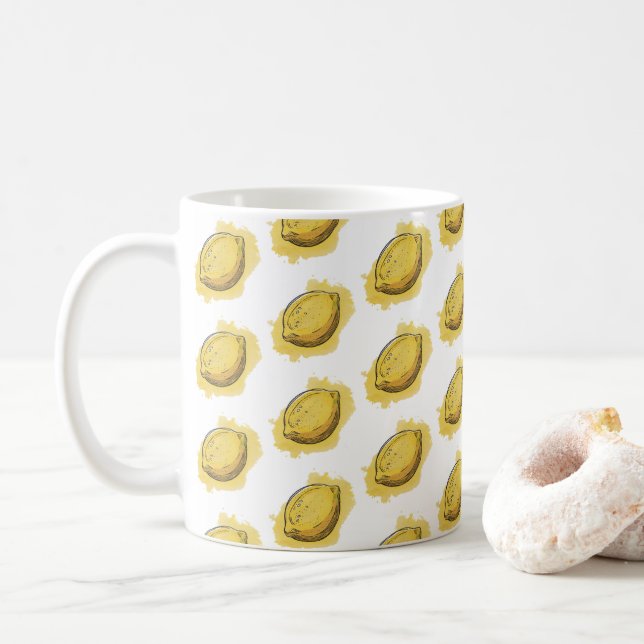 Modern Seamless Pattern Watercolor Yellow Lemon    Coffee Mug (With Donut)