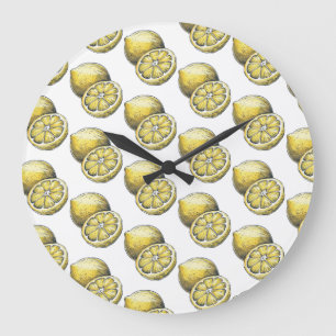 Modern Seamless Pattern Watercolor Yellow Lemon La Large Clock