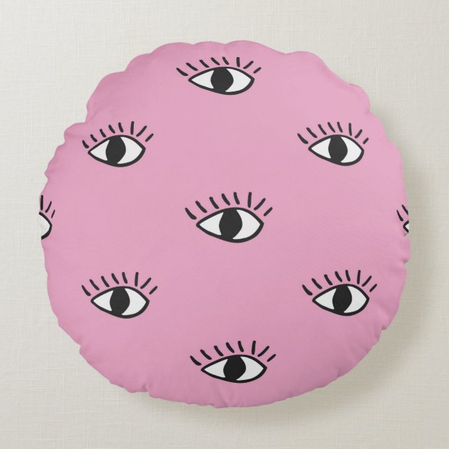 Modern seamless pattern with hand drawn eyes on pi round cushion (Front)