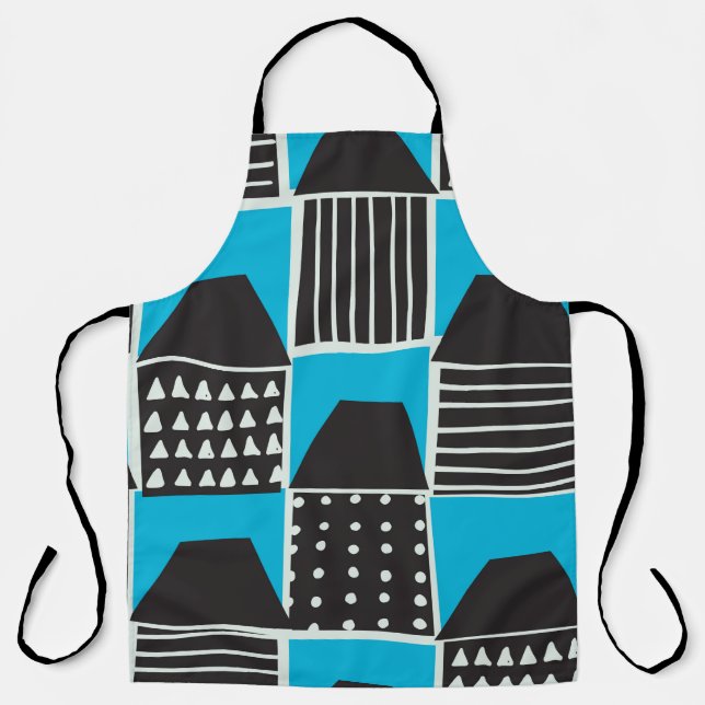 Modern seamless pattern with houses in black and b apron (Front)