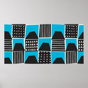 Modern seamless pattern with houses in black and b poster