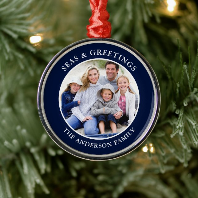 Modern Seas and Greetings Photo Blue Metal Tree Decoration (Tree)