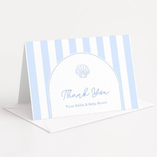 Modern Seashell Blue White Arch Baby Shower Thank You Card