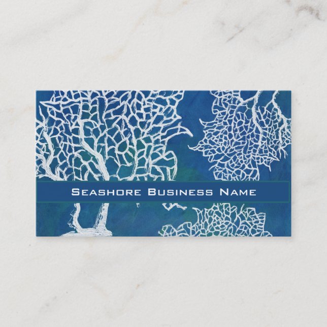 Modern Seashore Beach Ocean Coral Water Business Business Card (Front)