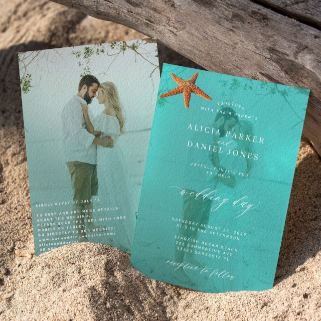 Modern seaside photo QR code destination wedding  Invitation (Creator Uploaded)