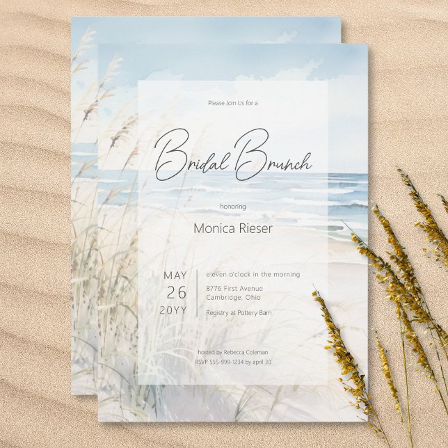 Modern Seaside Watercolor Beach Bridal Brunch Invitation (Modern Seaside Watercolor Beach Bridal Brunch Invitation)