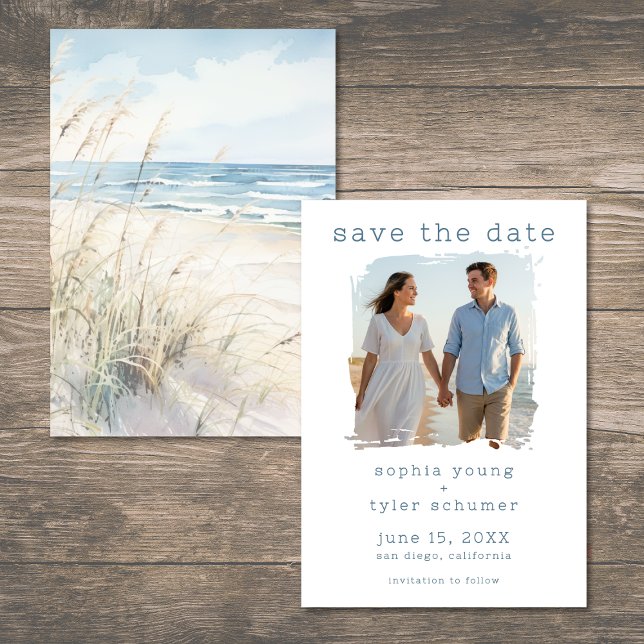 Modern Seaside Watercolor Beach Grasses Wedding Save The Date (Modern Seaside Watercolor Beach Grasses Wedding Save The Date)
